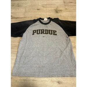 Nike Team Purdue University Mens Large Raglan‎ T-Shirt Grey Black NCAA Vtg Y2K